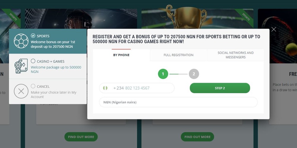 22bet sign up form