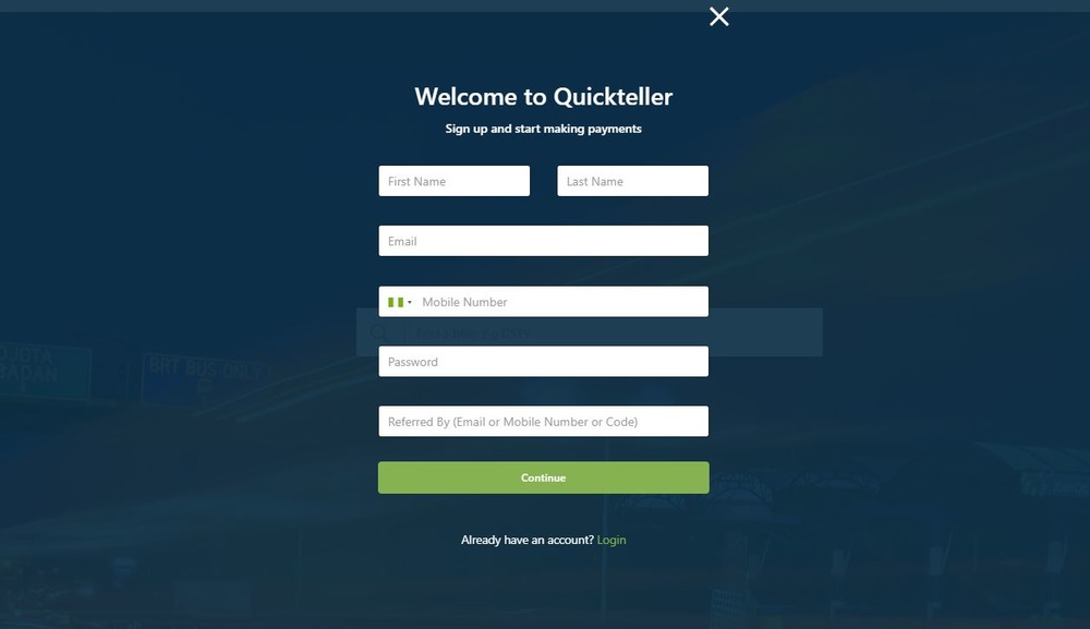 Quickteller registration form